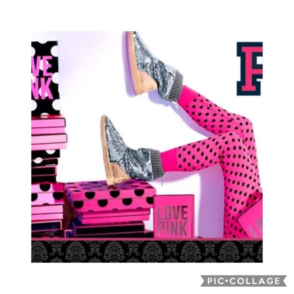 VS PINK Faux Fur Lined Sequin Booties